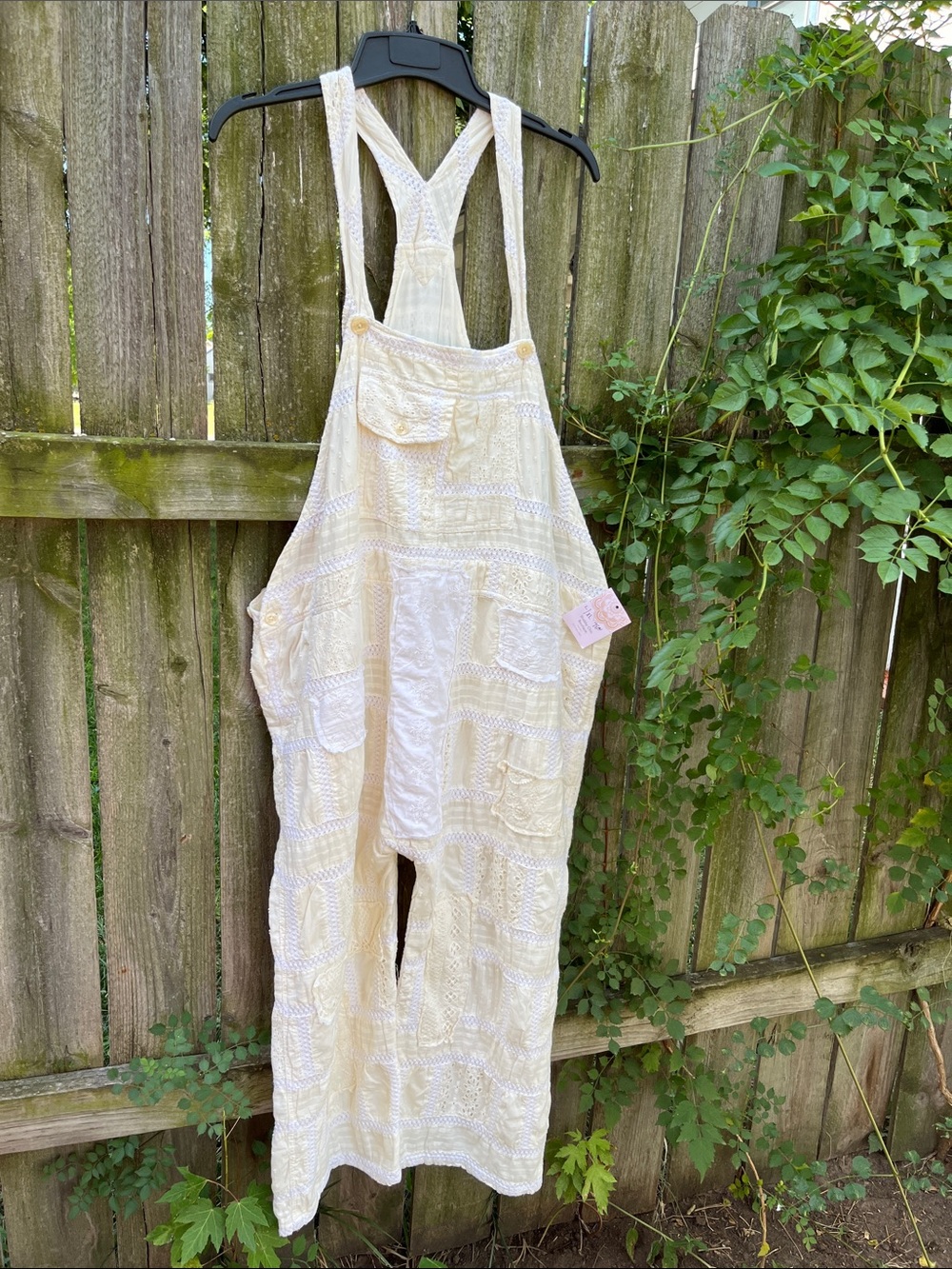 Cream Lace-Detail Women’s Overalls - Relaxed Fit